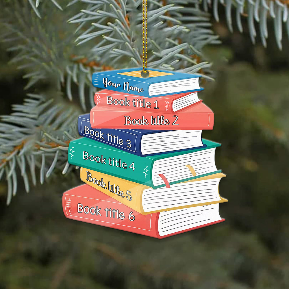 MeMate Personalized Book Ornament, Custom Name and Books Title, Flat Printed Acrylic Ornament Not 3D, Booklovers Ornament, Book Christmas Ornaments Keepsake Decoration for Book Club Family Friends