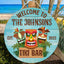MeMate Tiki Bar Sign – Personalized Wooden Name Sign for Backyard, Patio, Tiki Lounge Decors, Beach Bar, Party Decorations – Custom Name Rustic Round Printed Wood Signs Wall Hanging Decorative