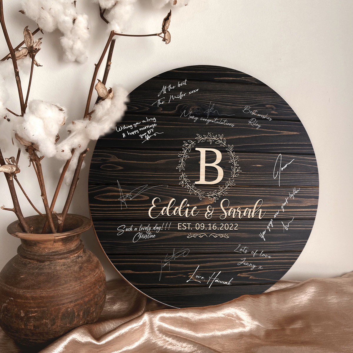Memate Wedding Guestbook Alternative, Wedding Guest Books Personalized, Wooden Wedding Guess Book Sign Board for Signature, Custom Wedding Signs Name Date, Rustic Round Wedding Book Alternative