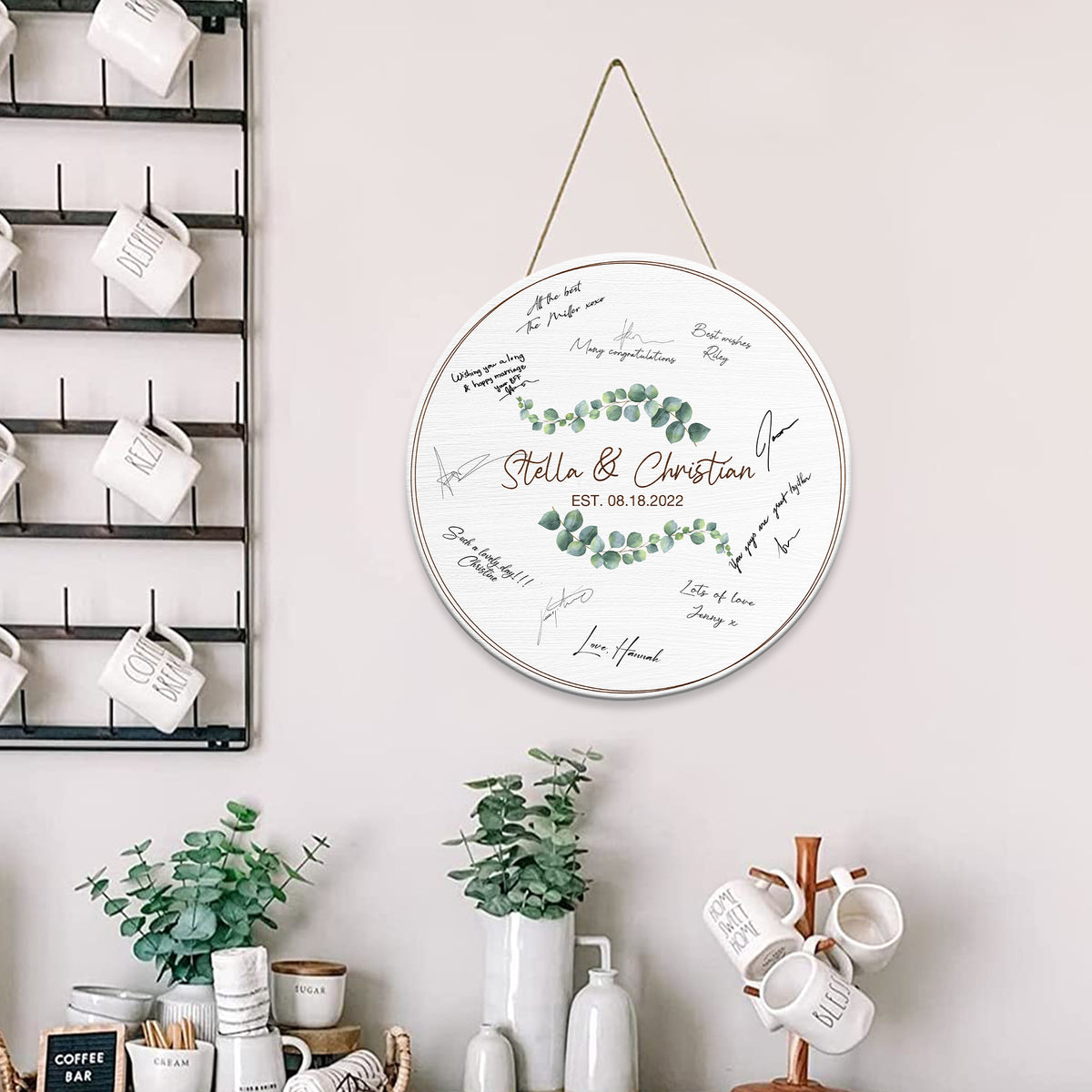 Memate Wedding Guestbook Alternative, Wedding Guest Books Personalized Name and Wedding Date, Wooden Wedding Sign Board for Signature, Custom Rustic Round Wooden Wedding Signs