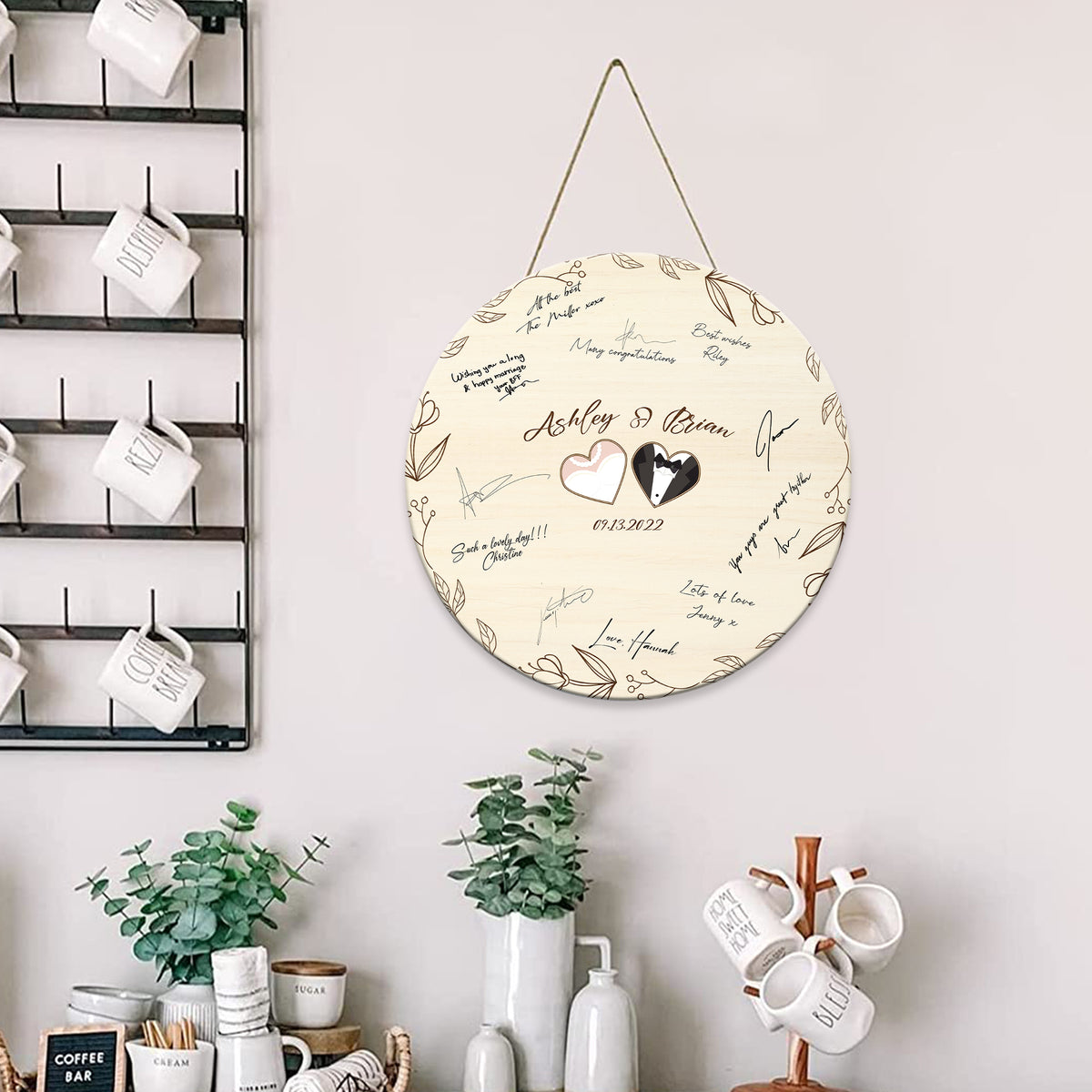 Memate Wedding Guestbook Alternative, Wedding Guest Books Personalized Bride and Groom Name Date, Wooden Wedding Sign Board for Signature, Custom Rustic Round Wooden Wedding Signs for Couples