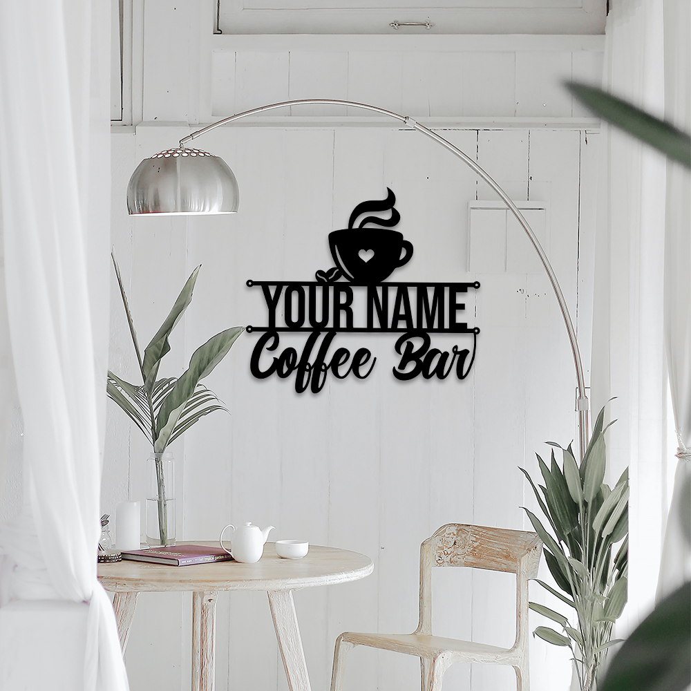 MeMate Coffee Bar Sign for Bar Decoration, Outdoor Bar Decor, Personalized Metal Sign for Coffee & Bar, Custom Name Signs for Coffee Bar, Large Metal Sign for Outside, Home Bar Gifts