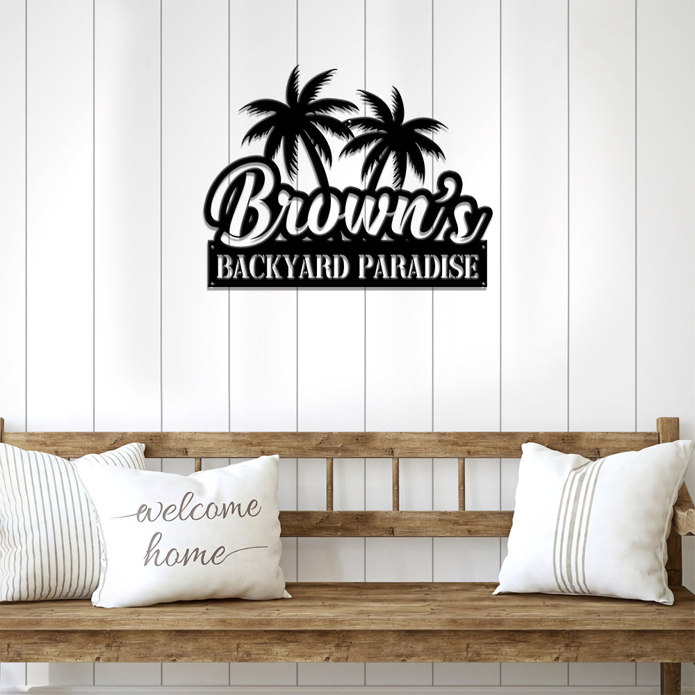 MeMate Backyard Sign Outdoor Decor, Welcome Signs, Personalized Metal Sign for Backyard, Patio, Custom Name Signs for Garden Porch, Deck, Large Metal Sign for Outside
