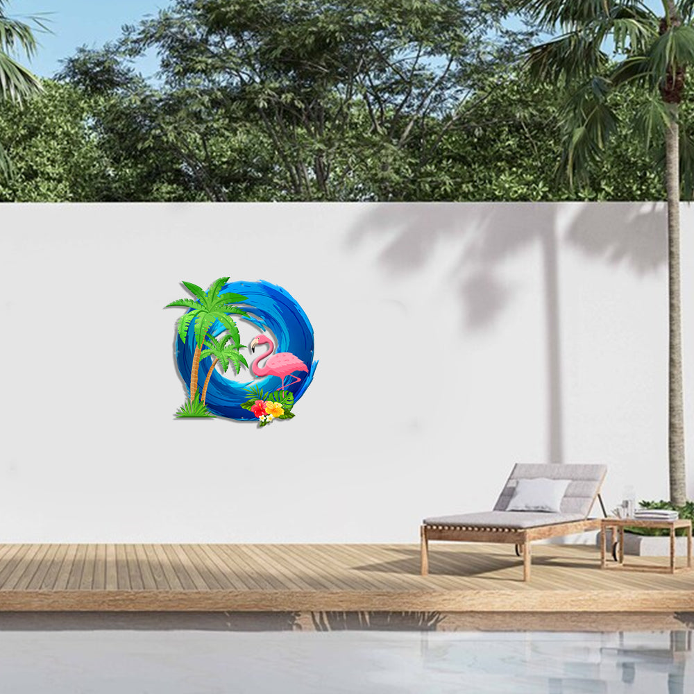 MeMate Pink Flamingo Sign Decor, Outdoor Décor for Backyard, Patio, Pool, Kitchen, Lounge, Flamingo Outdoor Sign, Metal Sign Housewarming Gift for Family Friend
