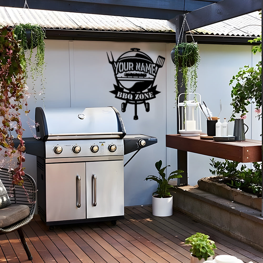 MeMate BBQ Signs, Grill Sign to Personalize, Personalized Barbecue Metal Signs Kitchen Decor, Custom Name Outdoor Plaques for Backyard, Patio, Porch, Deck