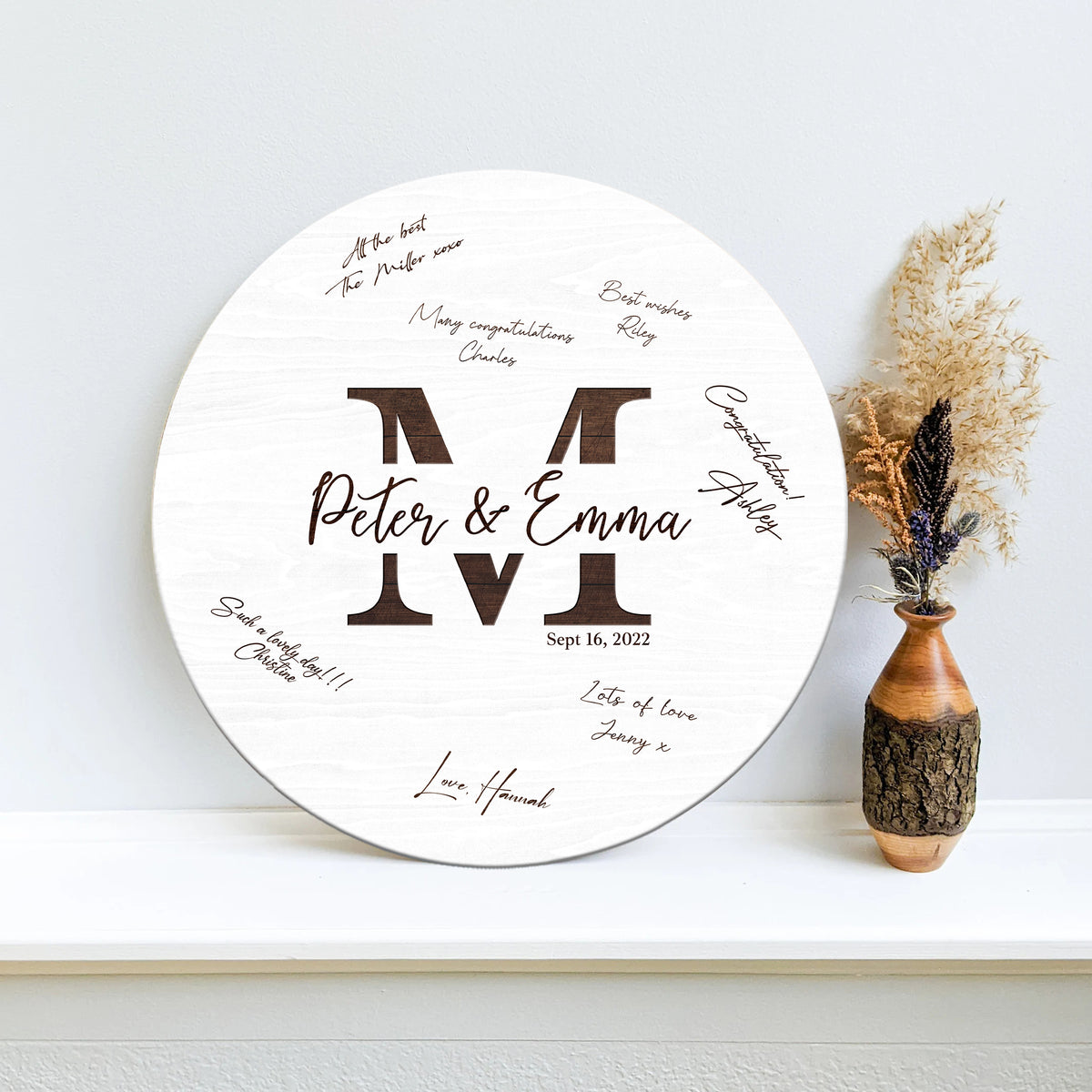 Memate Wedding Guestbook Alternative, Wedding Guest Books Personalized, Custom Wedding Signs Name Date, Wooden Wedding Guess Book Sign Board for Signature, Rustic Round Wedding Book Alternative