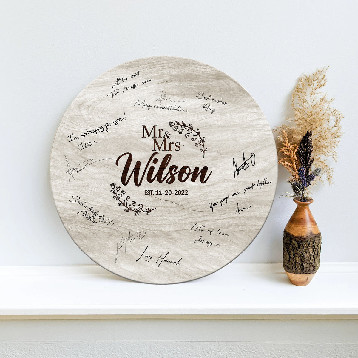Memate Wedding Guestbook Alternative, Wedding Guest Books Personalized, Wooden Wedding Guess Book Sign Board for Signature, Custom Wedding Signs Name Date, Rustic Round Wooden Wedding Sign