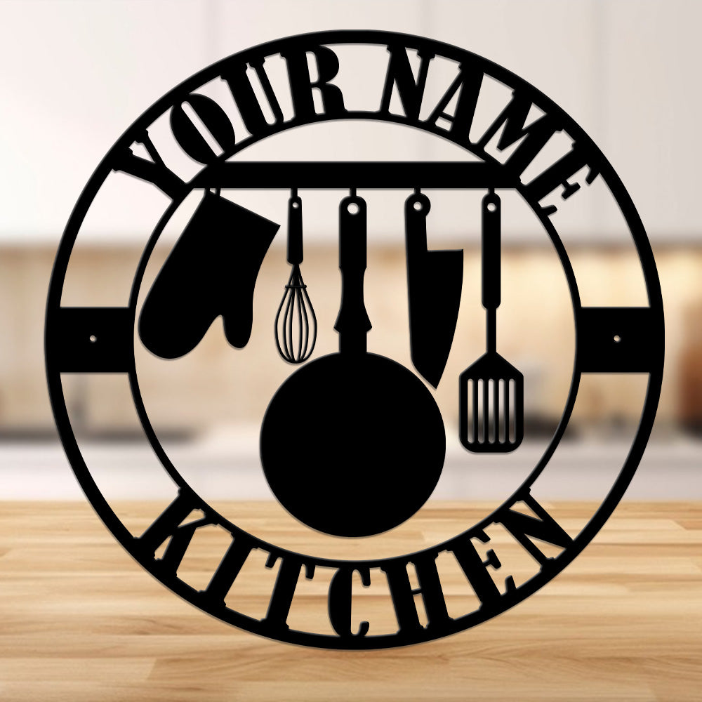 MeMate Kitchen Sign, Personalized Metal Name Signs, Custom Kitchen Sign for Indoor Kitchen Home Wall Décor, Kitchen Signs for Home Decor, Housewarming Gift for Mom Wife Grandmother Friend Family