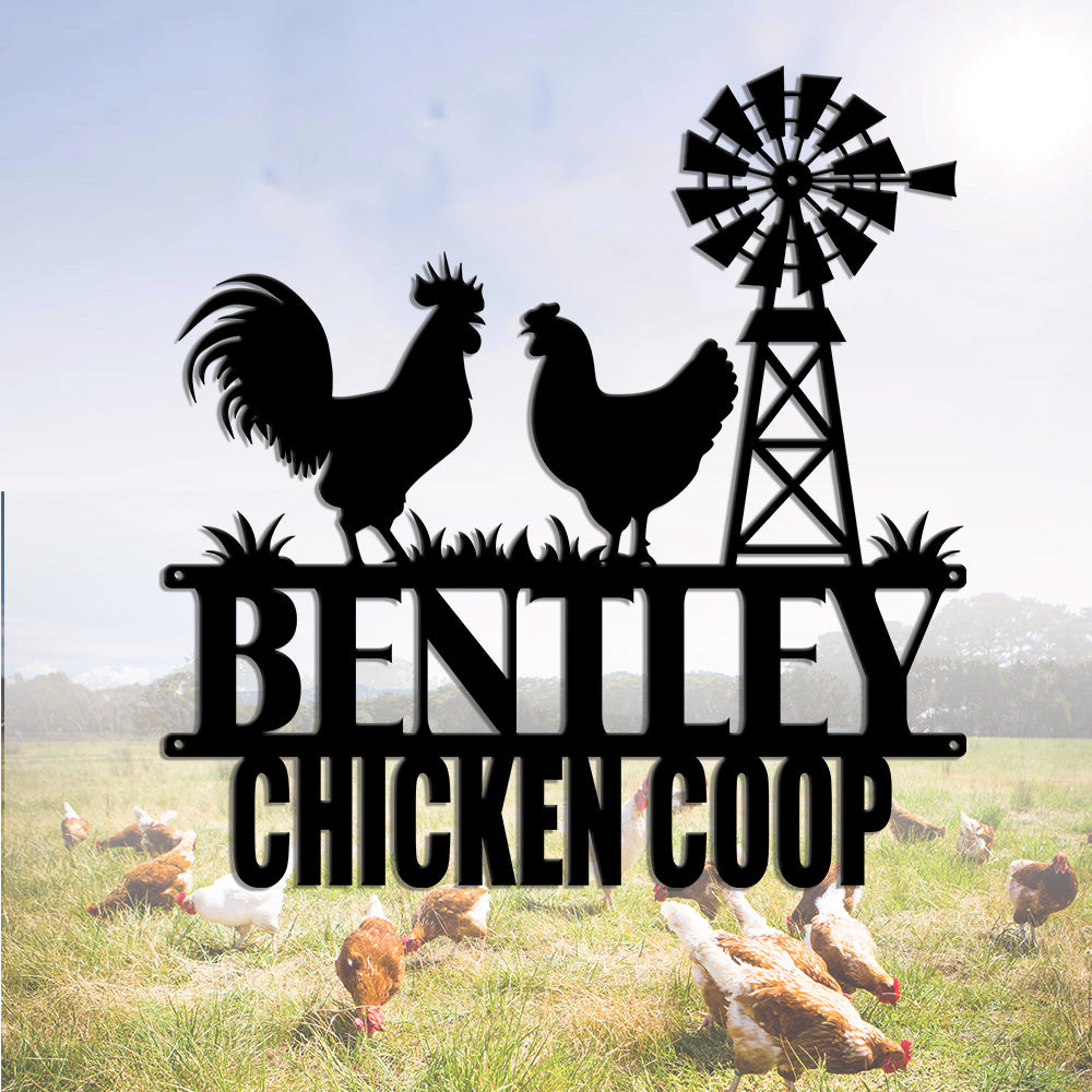 MeMate Chicken Coop Signs for Farmhouse Decoration, Hen House Decor, Metal Signs Outdoor Decor, Personalized Name Sign for Chicken Coops, 8-24 inches Large Metal Sign, Farm Sign, Housewarming Gifts