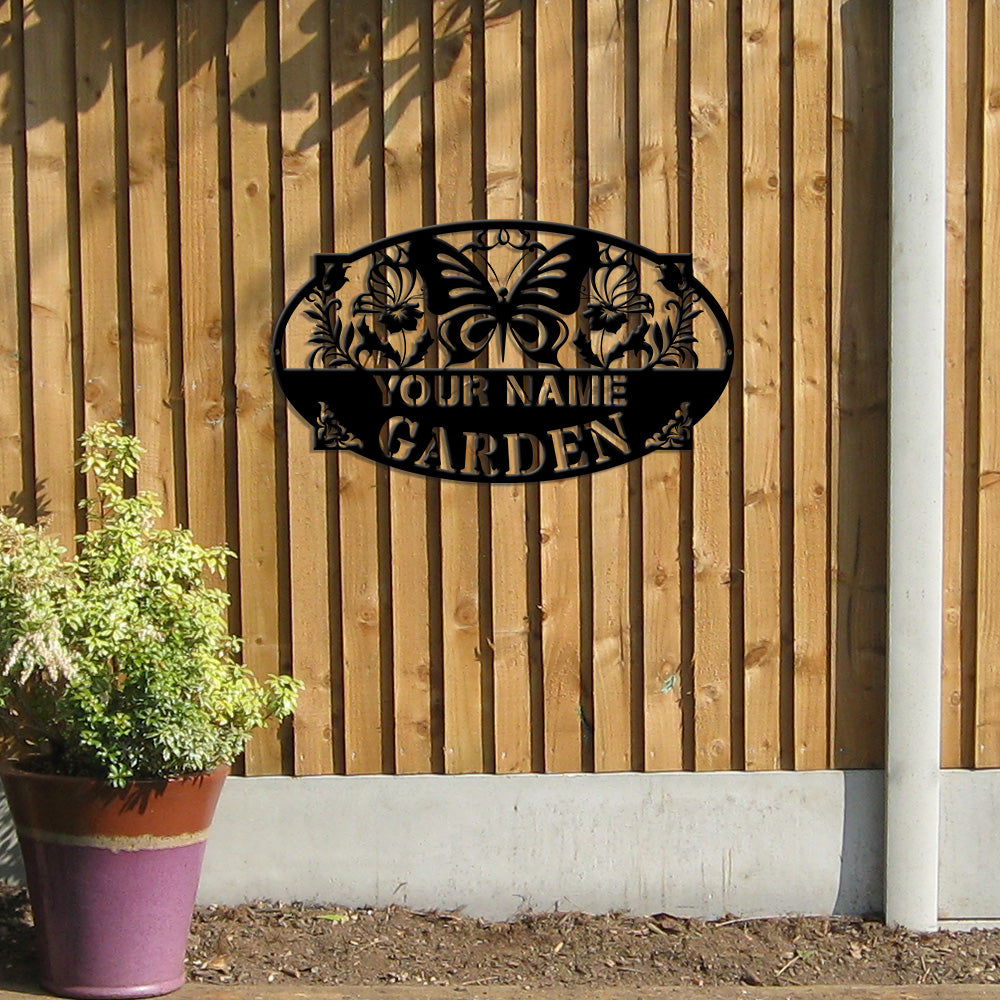 MeMate Personalized Metal Garden Sign for Garden, Custom Name Signs for Garden, Porch, Deck, Love Grows Here Garden Sign