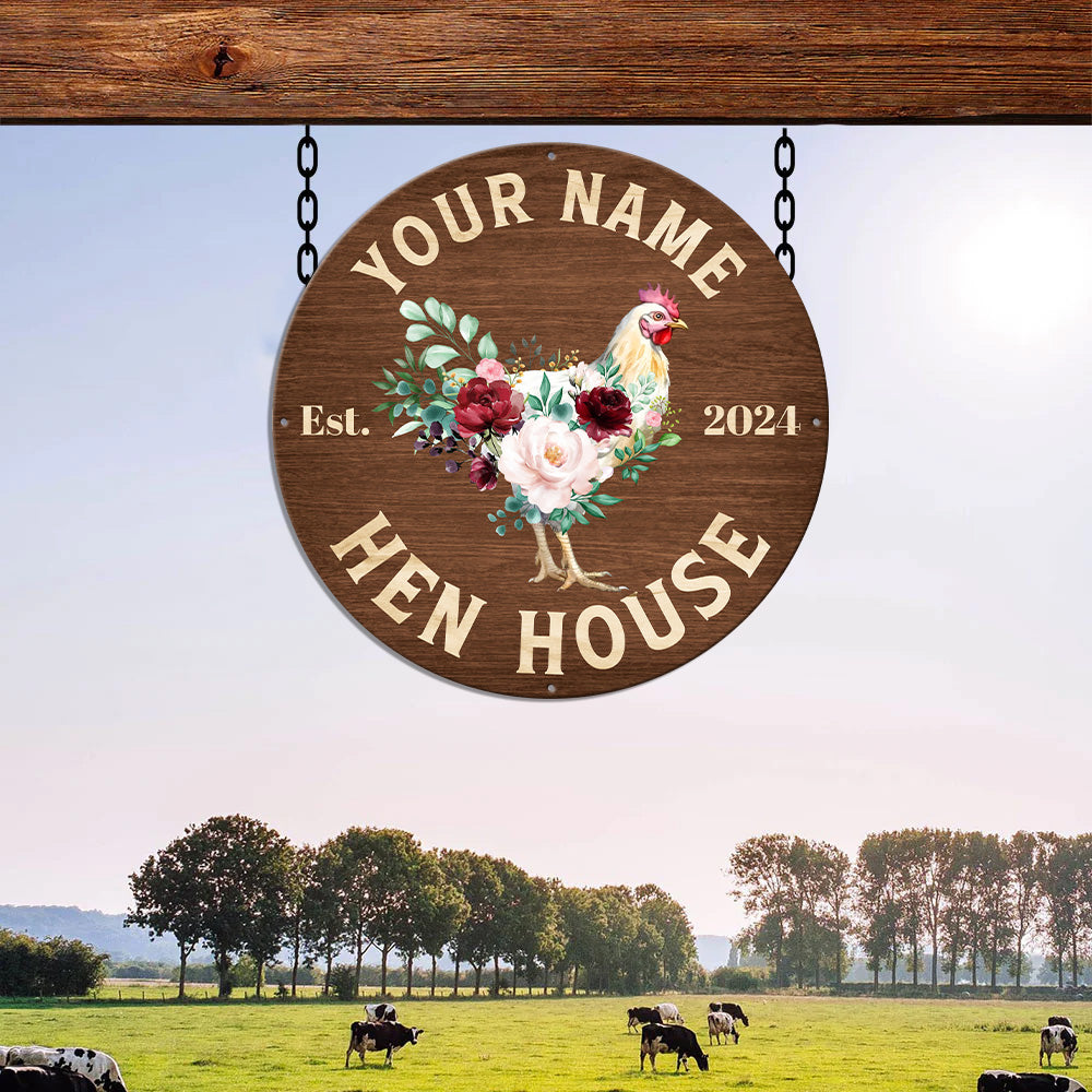 MeMate Chicken Coop Signs for Farmhouse Decoration, Hen House Decor, Metal Signs Outdoor Decor, Personalized Name Sign for Chicken Coops, 8-24 inches Large Metal Sign, Farm Sign, Housewarming Gifts