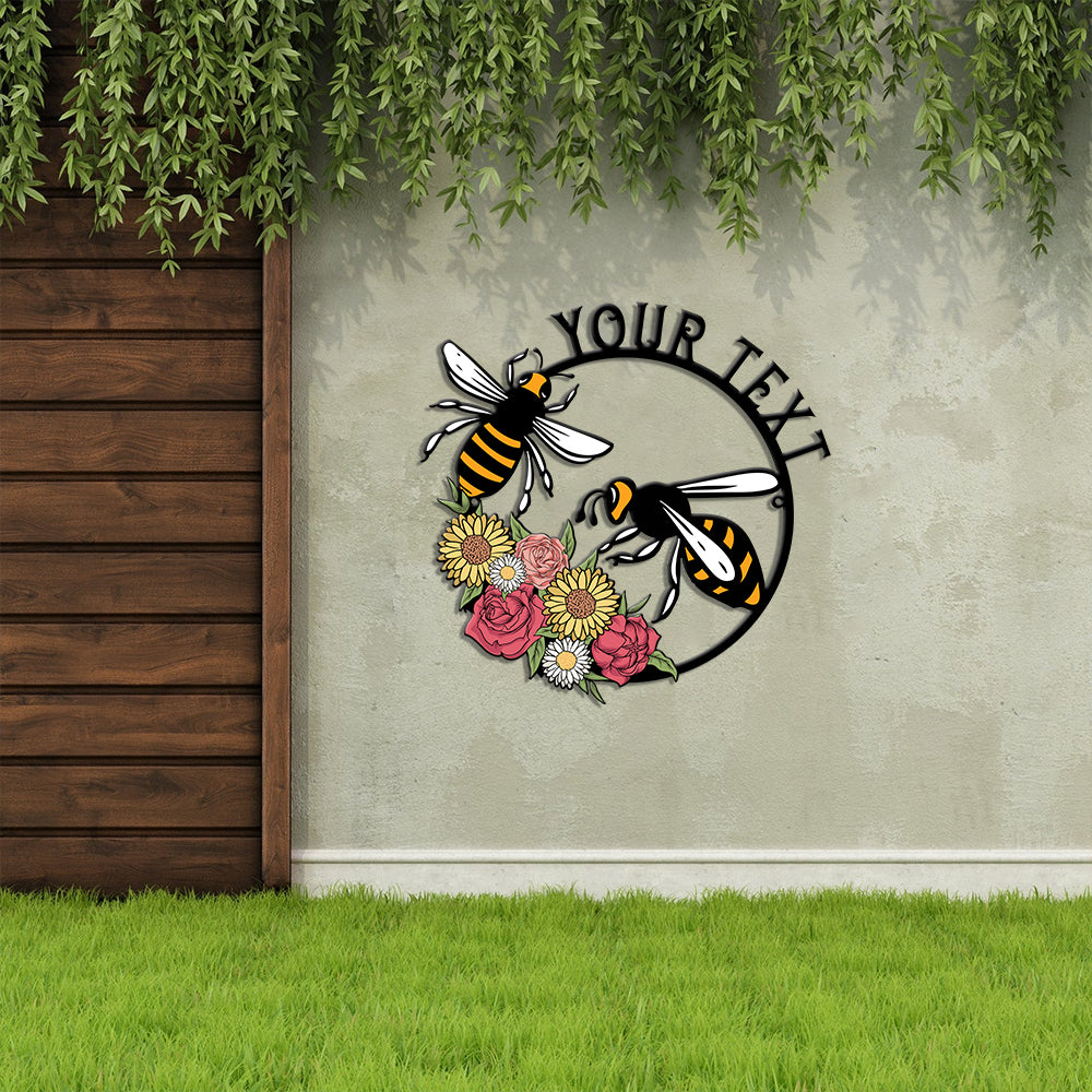 MeMate Personalized Metal Sign Bee, Custom Garden Metal Signs Outdoor Décor, 8" - 24" Garden Signs Metal, Bee Farm Sign, Bee Flowers Garden Signs to Personalize, Shed Shed Sign, Rustic Plaque