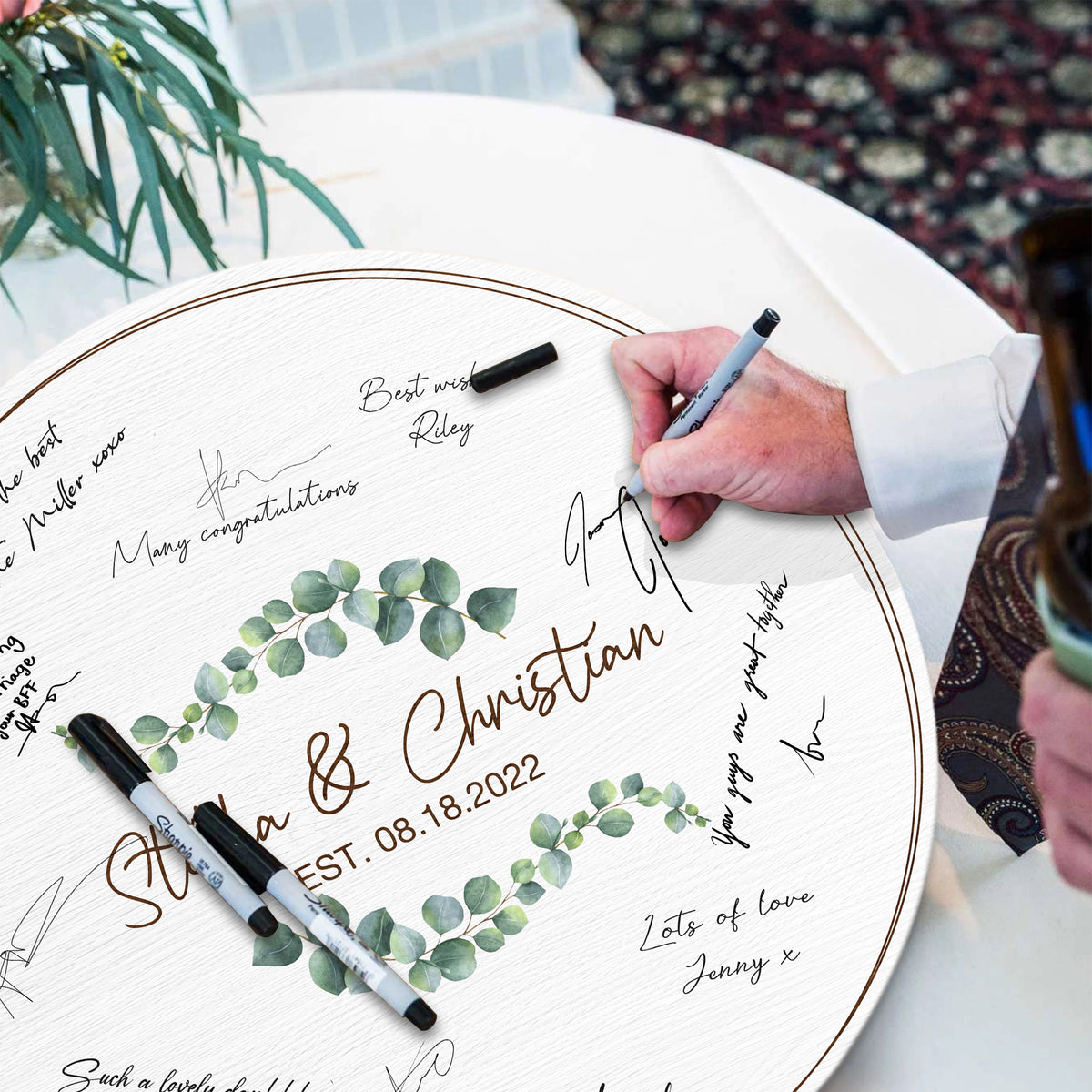 Memate Wedding Guestbook Alternative, Wedding Guest Books Personalized Name and Wedding Date, Wooden Wedding Sign Board for Signature, Custom Rustic Round Wooden Wedding Signs