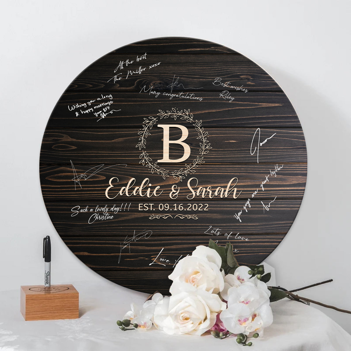 Memate Wedding Guestbook Alternative, Wedding Guest Books Personalized, Wooden Wedding Guess Book Sign Board for Signature, Custom Wedding Signs Name Date, Rustic Round Wedding Book Alternative