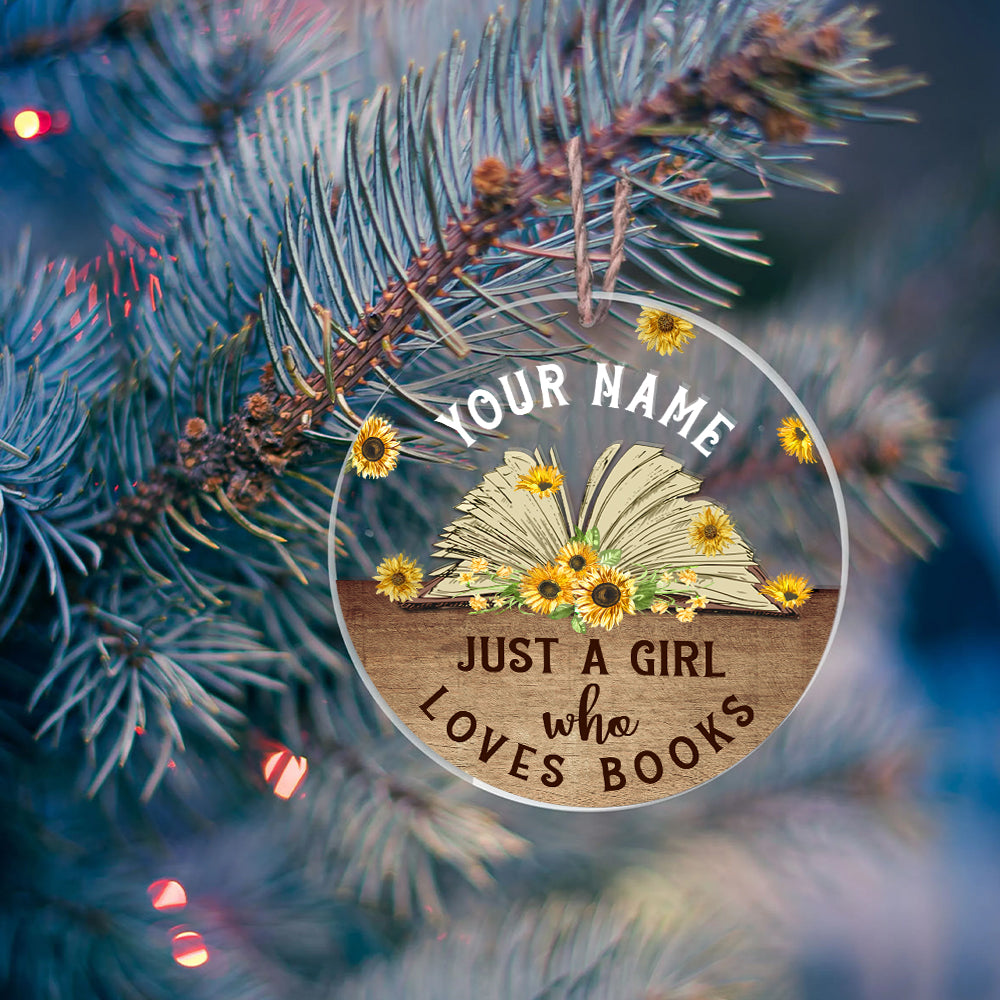 MeMate Personalized Book Ornaments, Custom Name Book Lovers Ornament, Booklovers Ornament for Girl, Books Christmas Ornaments Keepsake Decoration for Book Club Family Friends, Transparent Ornament