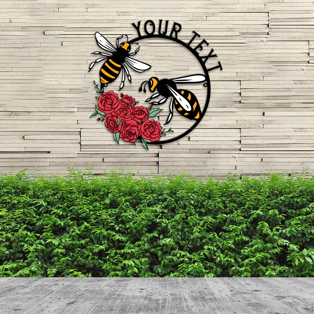 MeMate Personalized Metal Sign Bee, Custom Garden Metal Signs Outdoor Décor, 8" - 24" Garden Signs Metal, Bee Farm Sign, Bee Flowers Garden Signs to Personalize, Shed Shed Sign, Rustic Plaque