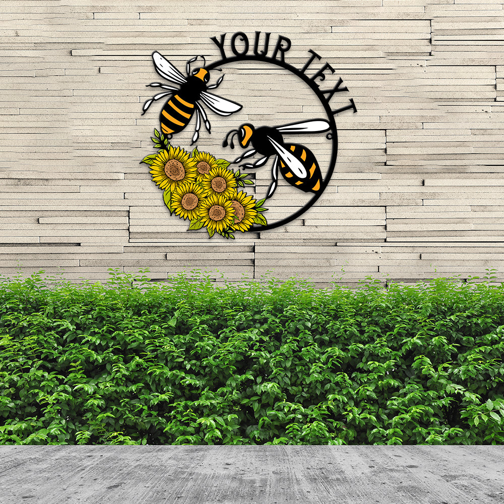 MeMate Personalized Metal Sign Bee, Custom Garden Metal Signs Outdoor Décor, 8" - 24" Garden Signs Metal, Bee Farm Sign, Bee Flowers Garden Signs to Personalize, Shed Shed Sign, Rustic Plaque