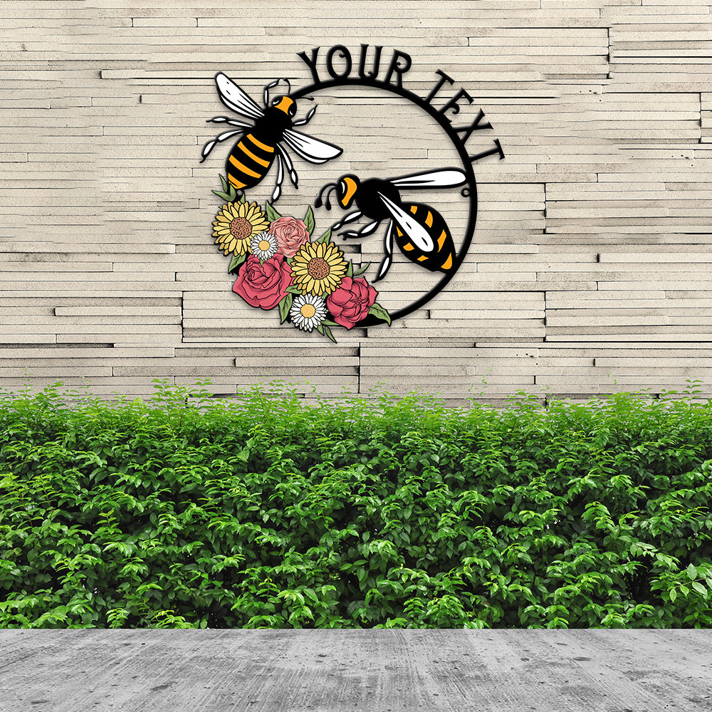 MeMate Personalized Metal Sign Bee, Custom Garden Metal Signs Outdoor Décor, 8" - 24" Garden Signs Metal, Bee Farm Sign, Bee Flowers Garden Signs to Personalize, Shed Shed Sign, Rustic Plaque