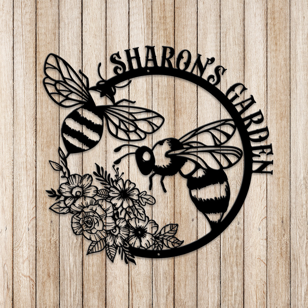 MeMate Bee Garden Sign, Metal Garden Signs to Personalize, Personalized Metal Signs, 8" - 24" Large Sign for Vegetable Garden Flowers She Shed Mom Grandma, Customized Name Wall Art for Outdoor Décor