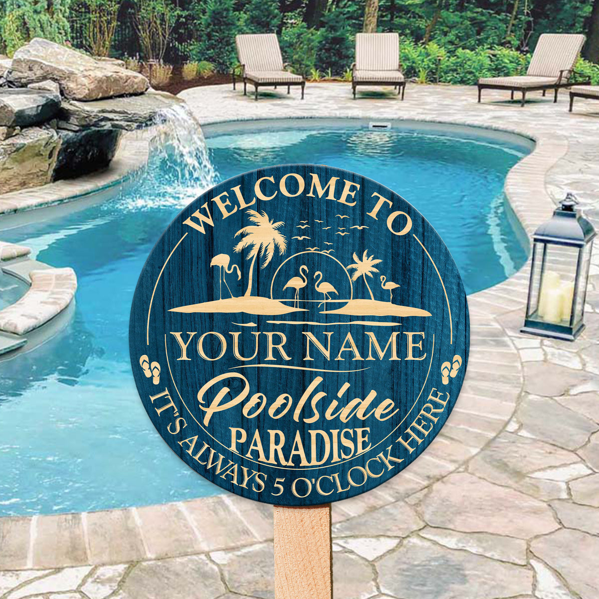 MeMate Pool Signs Personalized Name Text Wooden Sign Outdoor, Poolside Decor, Customized Pool Sign, Swimming Pool Decorations for Wall, Wood Plaque for Backyards Patio Housewarming