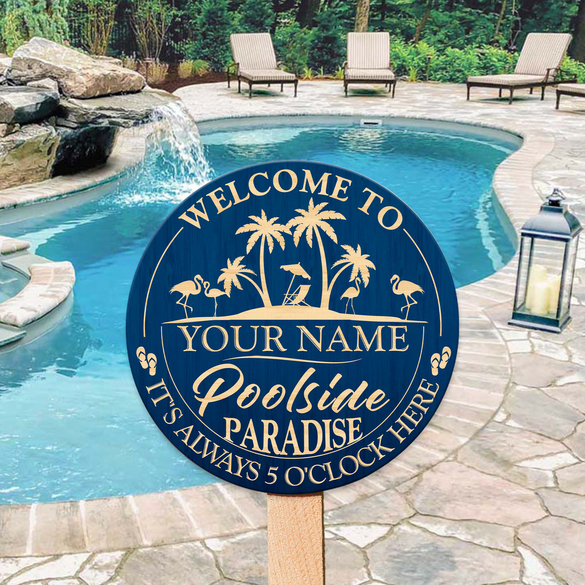 MeMate Poolside Signs Personalized Name Color Wooden Sign Outdoor, Poolside Decor, Customized Pool Sign, Swimming Pool Decorations for Wall, Wood Plaque for Backyards Patio Housewarming Gifts
