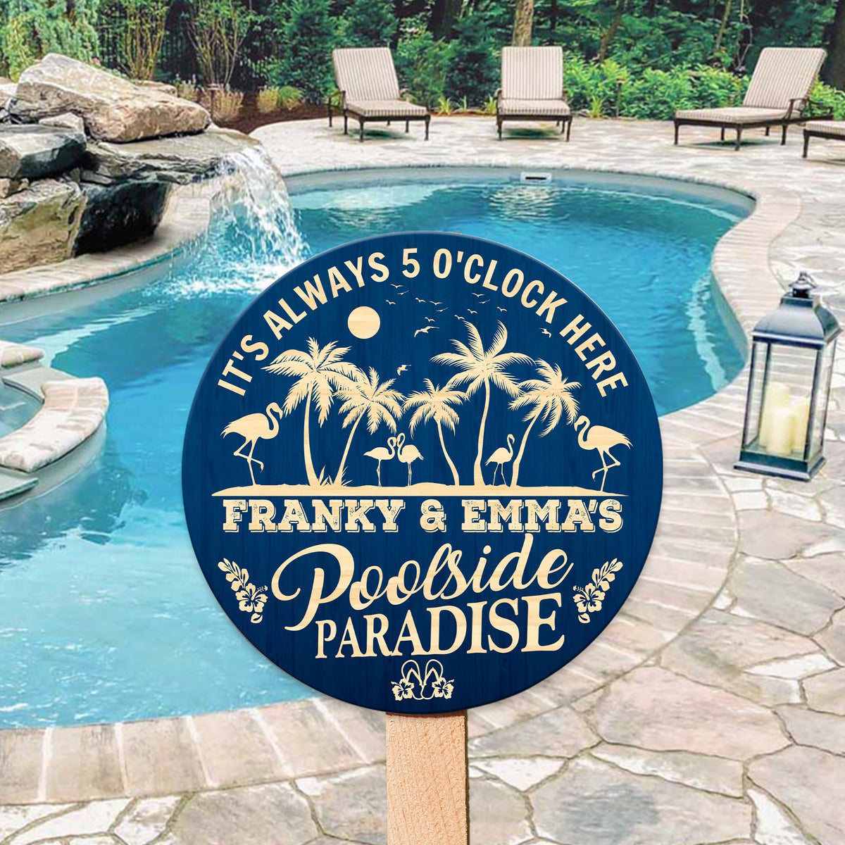 MeMate Poolside Signs Personalized Name Text Wooden Sign Outdoor, Poolside Decor, Customized Pool Sign, Swimming Pool Decorations for Wall, Wood Plaque for Backyards Patio Housewarming Gifts