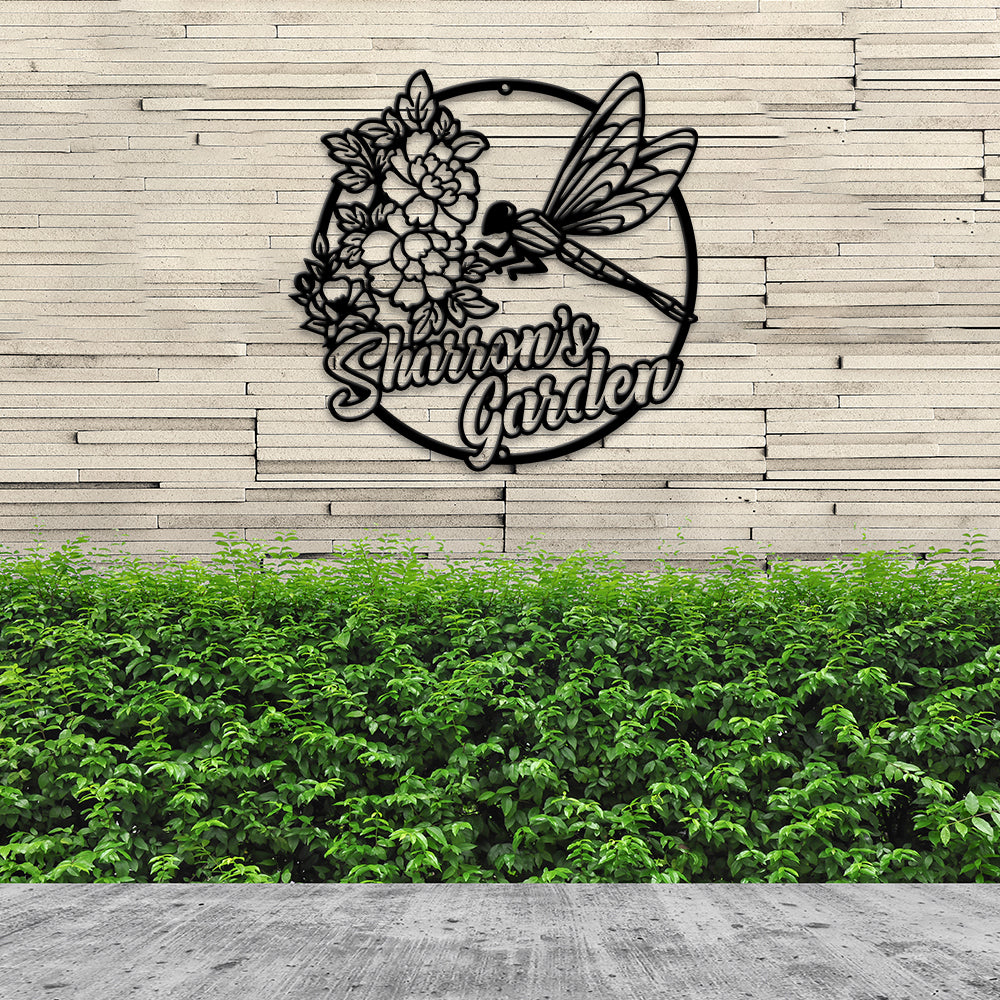 MeMate Personalized Metal Sign, Custom Garden Metal Signs Outdoor Décor, 8" - 24" Garden Signs Metal, Dragonfly Sign, Dragonfly Flowers Garden Signs to Personalize, Shed Shed Sign, Rustic Plaque