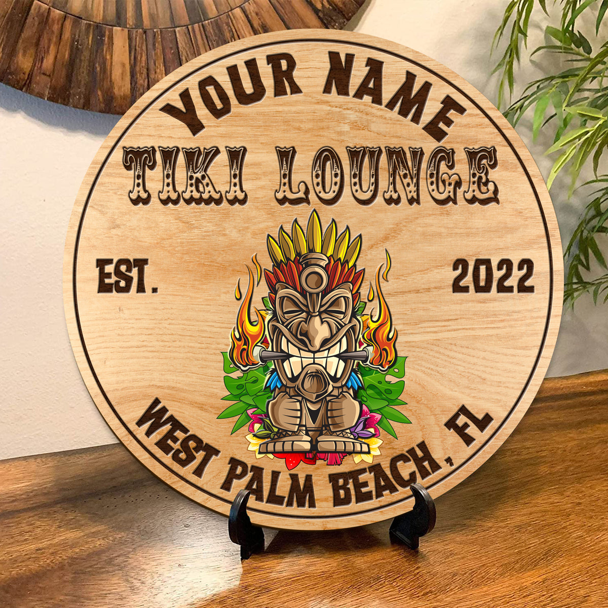 MeMate Tiki Bar Signs Personalized Name Color Wooden Sign Outdoor, Tiki Bar Decor, Customized Tiki Sign, Tiki Lounge Decorations for Wall, Wood Plaque for Backyards Patio Housewarming Gifts