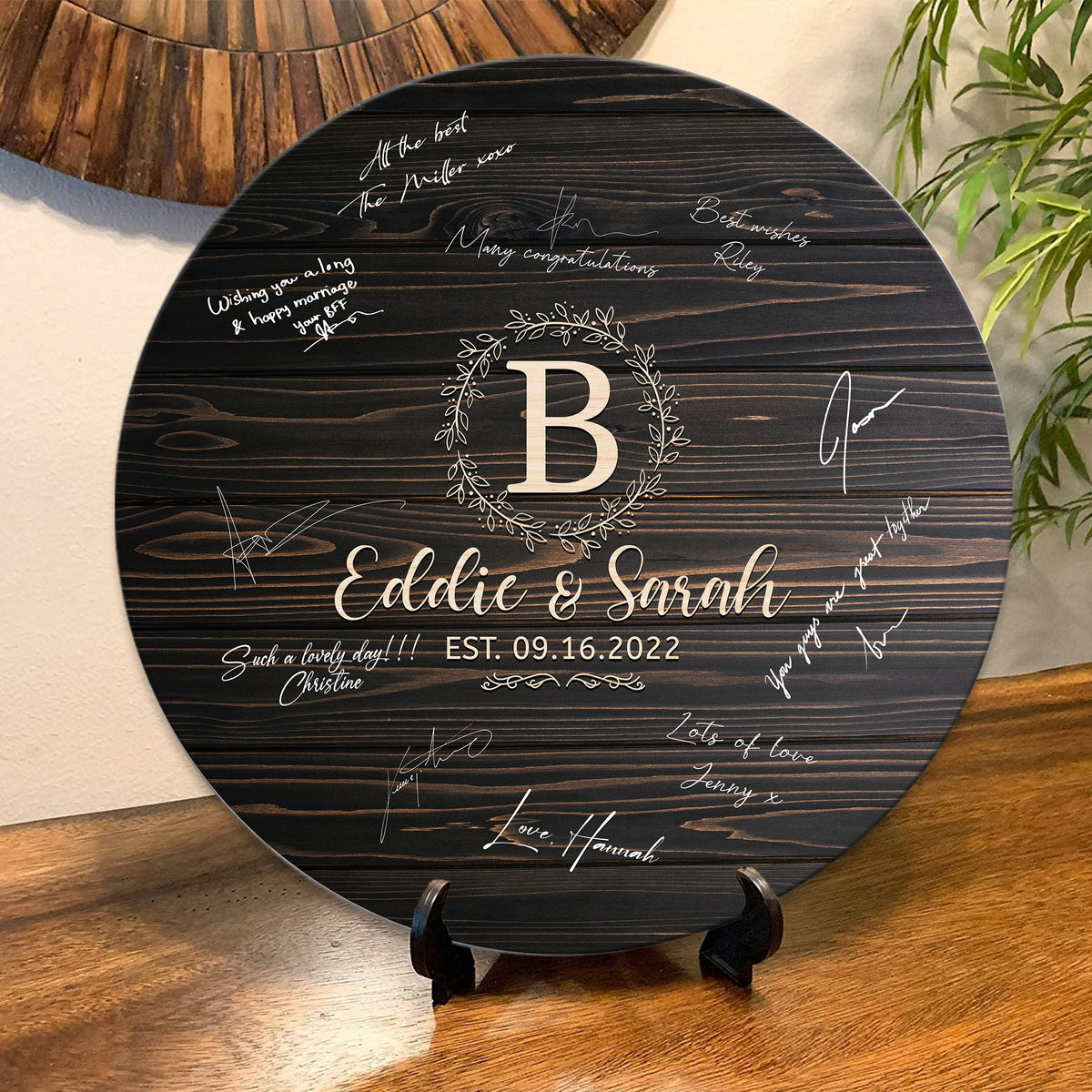 Memate Wedding Guestbook Alternative, Wedding Guest Books Personalized, Wooden Wedding Guess Book Sign Board for Signature, Custom Wedding Signs Name Date, Rustic Round Wedding Book Alternative