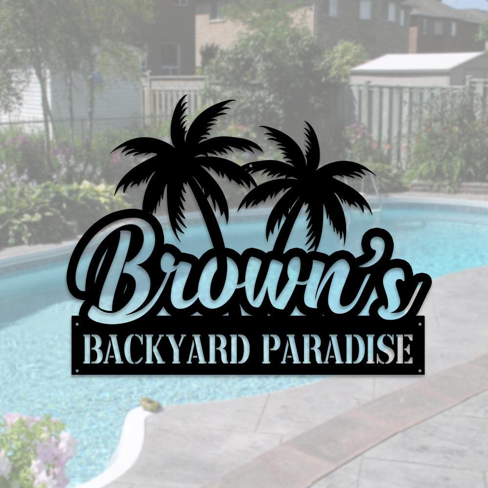 MeMate Backyard Sign Outdoor Decor, Welcome Signs, Personalized Metal Sign for Backyard, Patio, Custom Name Signs for Garden Porch, Deck, Large Metal Sign for Outside