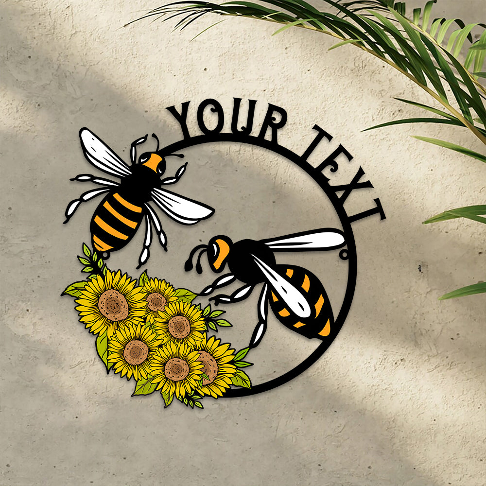 MeMate Personalized Metal Sign Bee, Custom Garden Metal Signs Outdoor Décor, 8" - 24" Garden Signs Metal, Bee Farm Sign, Bee Flowers Garden Signs to Personalize, Shed Shed Sign, Rustic Plaque