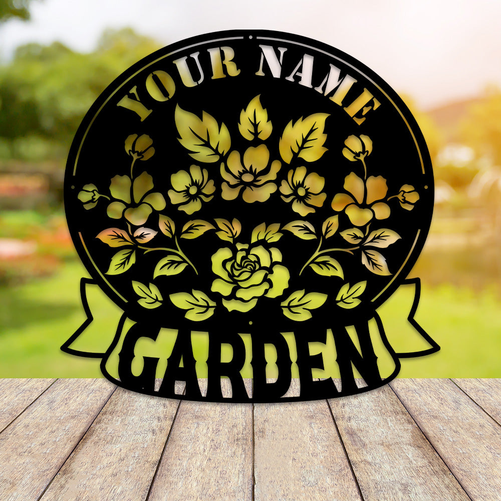 MeMate Flowers Garden Sign, Custom Name Sign Metal for Flowers Lovers, Garden Sign to Personalize, Flowers Art Decorations, Personalized Flowers Sign, 8-24 inches Large Metal Sign, Housewarming Gifts