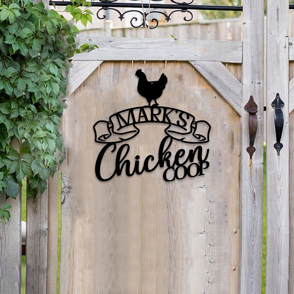 MeMate Personalized Name Sign for Chicken Coops, Chicken Coop Signs for Farmhouse Decoration, Hen House Decor, Metal Signs Outdoor Decor, 8-24 inches Large Metal Sign, Farm Sign, Housewarming Gifts