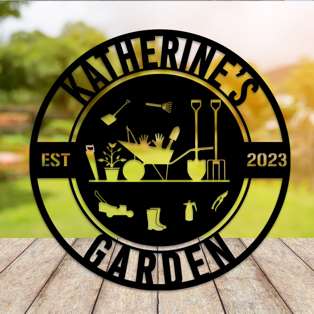 MeMate Garden Signs, Personalized Metal Signs, Garden Sign to Personalize, Large Sign for She Shed Garden, Customized Name Wall Art for Garden Outdoor Decor, Personalized Outdoor Plaque