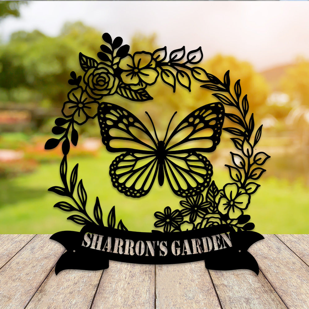 MeMate Flowers Garden Signs, Floral Garden Sign to Personalize, Personalized Metal Signs, Customized Name Wall Art for Garden Outdoor Decor, Large Outdoor Plaque Sign for She Shed, Potting Shed