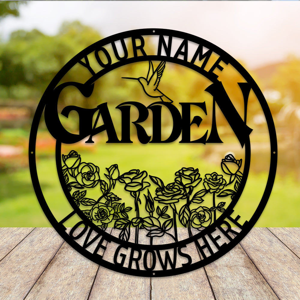 MeMate Large Garden Sign, Metal Garden Signs to Personalize, Personalized Signs, Garden Sign for Vegetable She Shed, Customized Name Wall Art Outdoor Decor, Plaque Mom Grandma,Rose Garden
