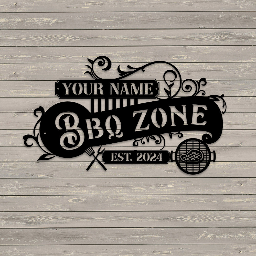 MeMate BBQ Signs, Grill Sign to Personalize, Personalized Barbecue Metal Signs Kitchen Decor, Custom Name Outdoor Plaques for Backyard, Patio, Porch, Deck