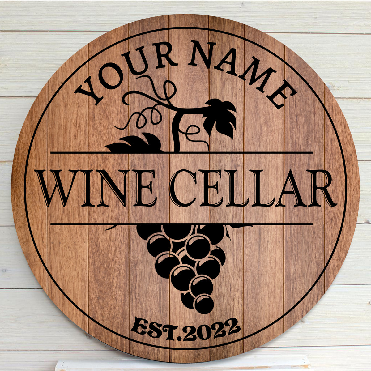 MeMate Personalized Name Wine Cellar Sign fo Home Decor - Wine Sign Custom Printed Wooden Name Sign, Year, Text for Wine Cellar, Man Cave, Housewarming, Newlyweds, Wedding, Wine Lovers Wall Decor