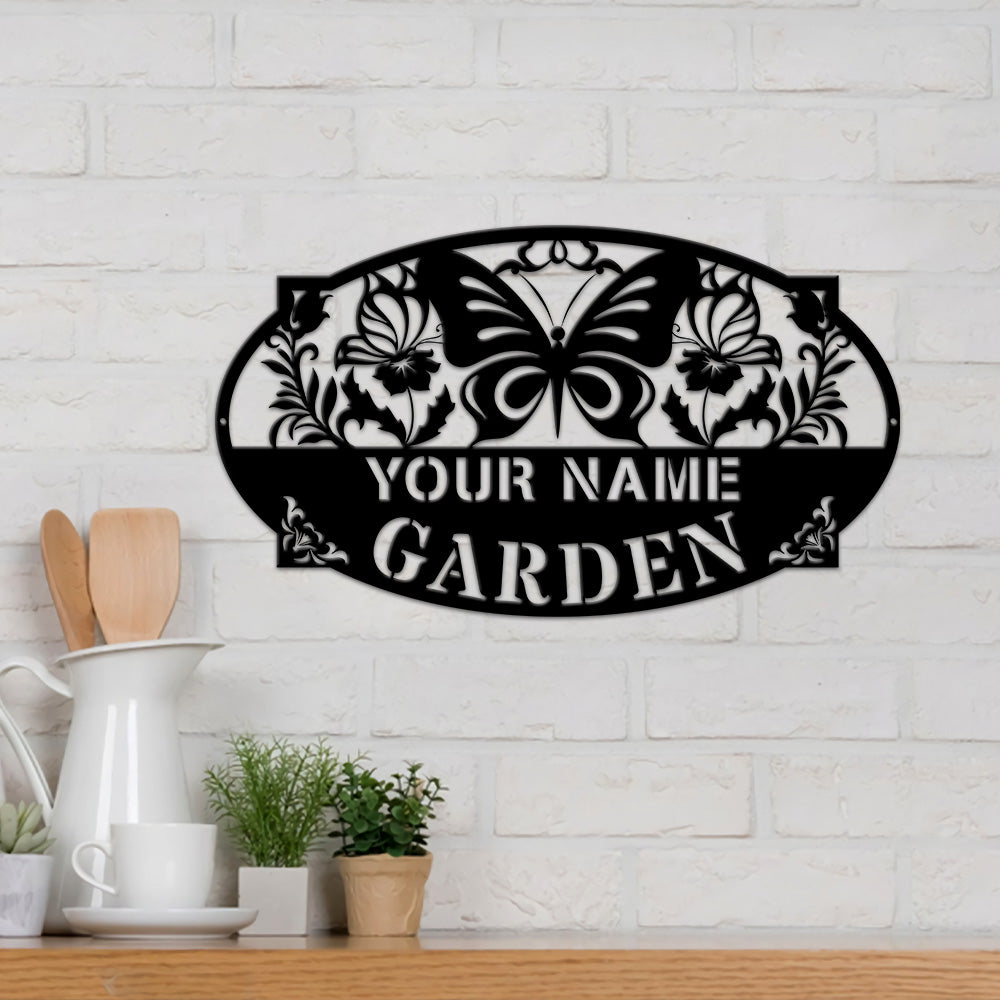 MeMate Personalized Metal Garden Sign for Garden, Custom Name Signs for Garden, Porch, Deck, Love Grows Here Garden Sign