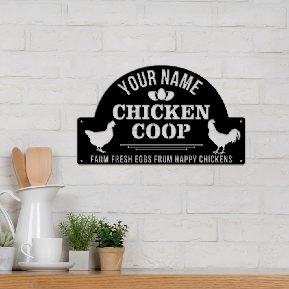MeMate Chicken Coop Signs, Chicken Metal Sign, Hen House Outdoor Décor, Personalized Name Outdoor Sign, Housewarming Gift for Family Friend