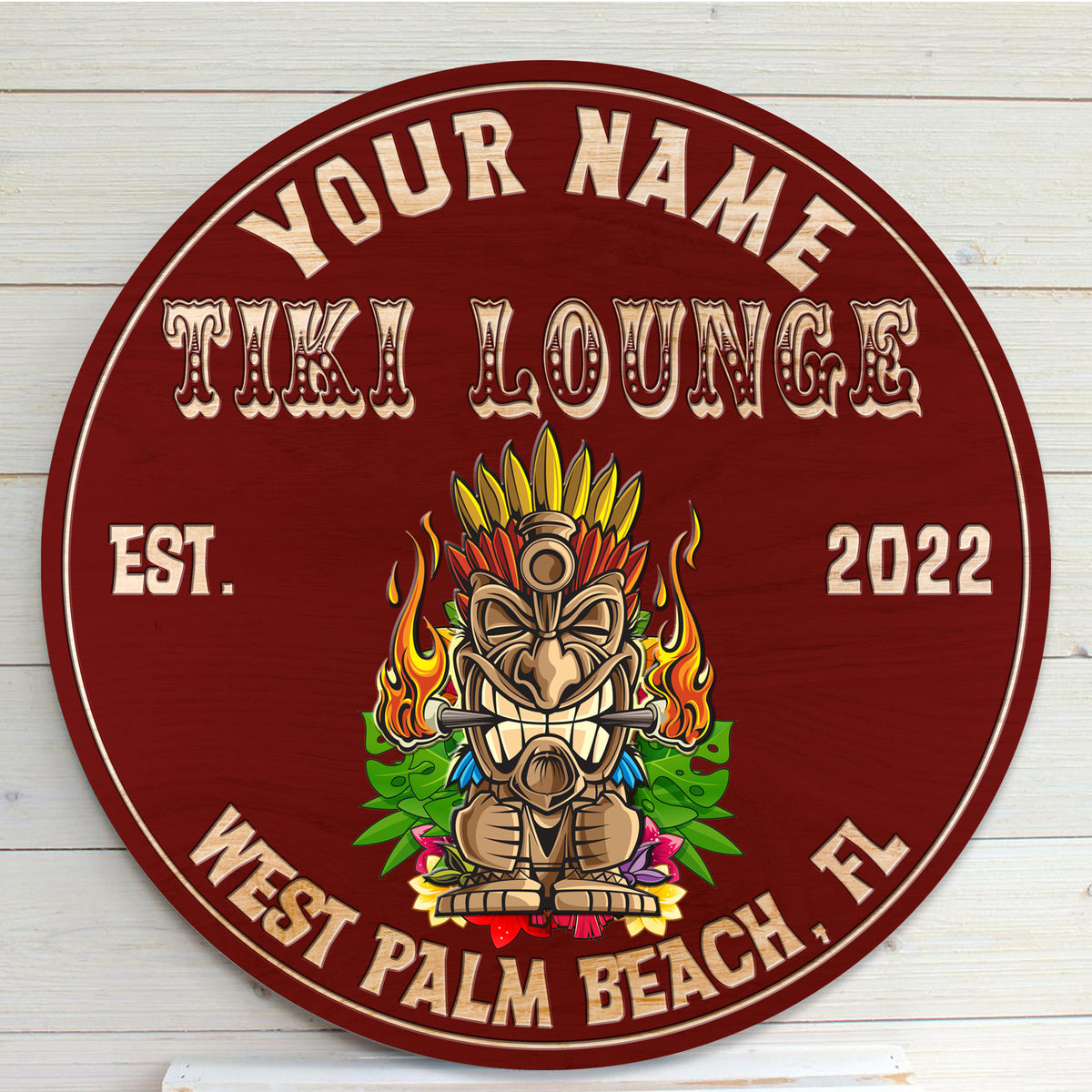 MeMate Tiki Bar Signs Personalized Name Color Wooden Sign Outdoor, Tiki Bar Decor, Customized Tiki Sign, Tiki Lounge Decorations for Wall, Wood Plaque for Backyards Patio Housewarming Gifts