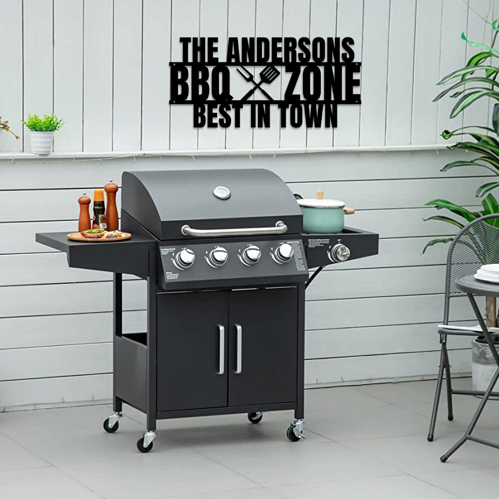 MeMate Metal BBQ Signs, Personalized Barbecue Metal Signs Kitchen Decor, Grill Sign to Personalize, Custom Name Outdoor Plaques, Rustic Decorations for Man Cave