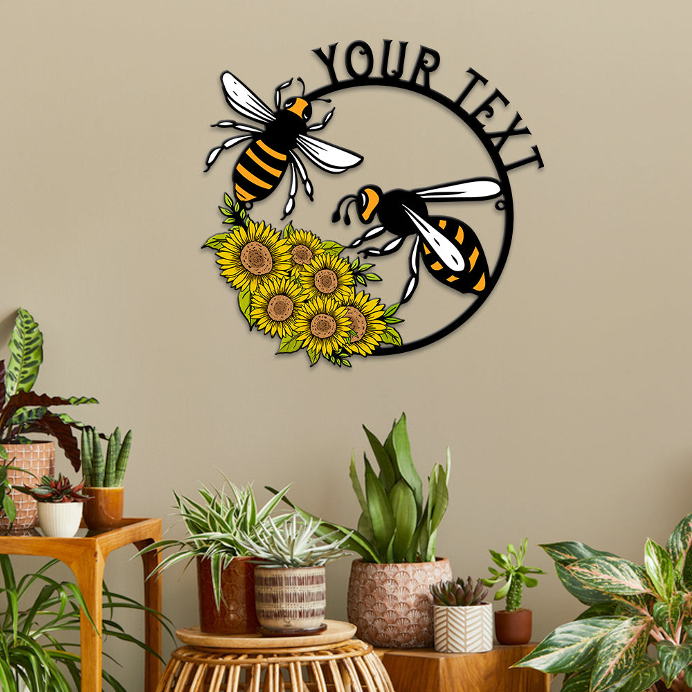 MeMate Personalized Metal Sign Bee, Custom Garden Metal Signs Outdoor Décor, 8" - 24" Garden Signs Metal, Bee Farm Sign, Bee Flowers Garden Signs to Personalize, Shed Shed Sign, Rustic Plaque