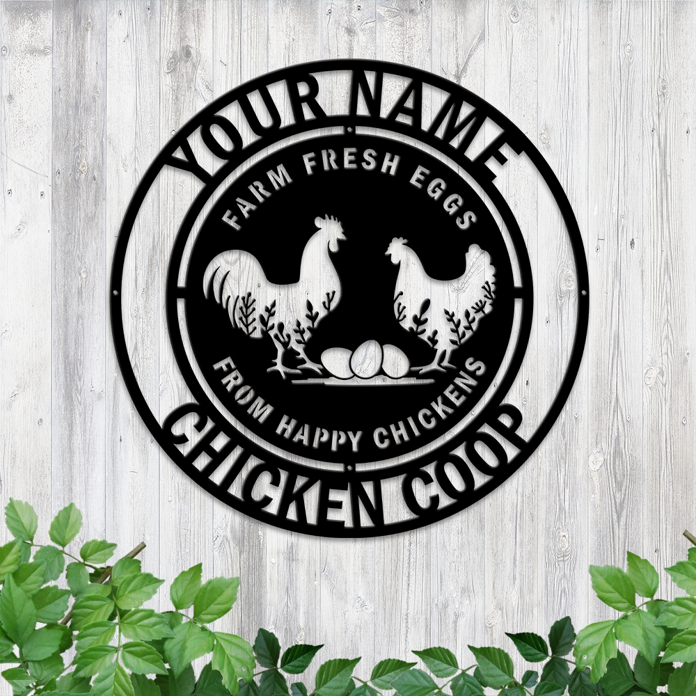 MeMate Chicken Coop Signs, Chicken Metal Sign, Hen House Outdoor Décor, Personalized Name Outdoor Sign, Housewarming Gift for Family Friends