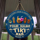 MeMate Custom Tiki Bar Sign - Personalized Wooden Name Sign for Tiki Lounge, Backyard, Patio, Beach Bar, Party Decors - Vintage Rustic Round Printed Wood Signs Wall Hanging Decorative
