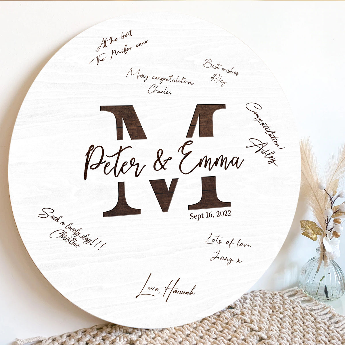 Memate Wedding Guestbook Alternative, Wedding Guest Books Personalized, Custom Wedding Signs Name Date, Wooden Wedding Guess Book Sign Board for Signature, Rustic Round Wedding Book Alternative