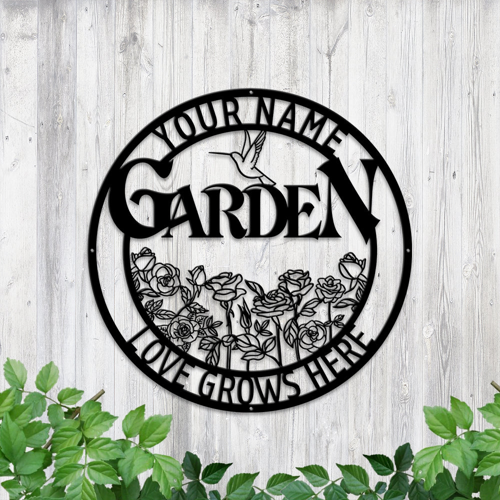 MeMate Large Garden Sign, Metal Garden Signs to Personalize, Personalized Signs, Garden Sign for Vegetable She Shed, Customized Name Wall Art Outdoor Decor, Plaque Mom Grandma,Rose Garden