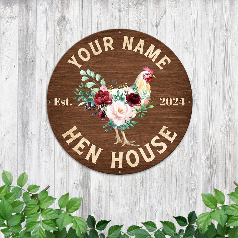MeMate Chicken Coop Signs for Farmhouse Decoration, Hen House Decor, Metal Signs Outdoor Decor, Personalized Name Sign for Chicken Coops, 8-24 inches Large Metal Sign, Farm Sign, Housewarming Gifts