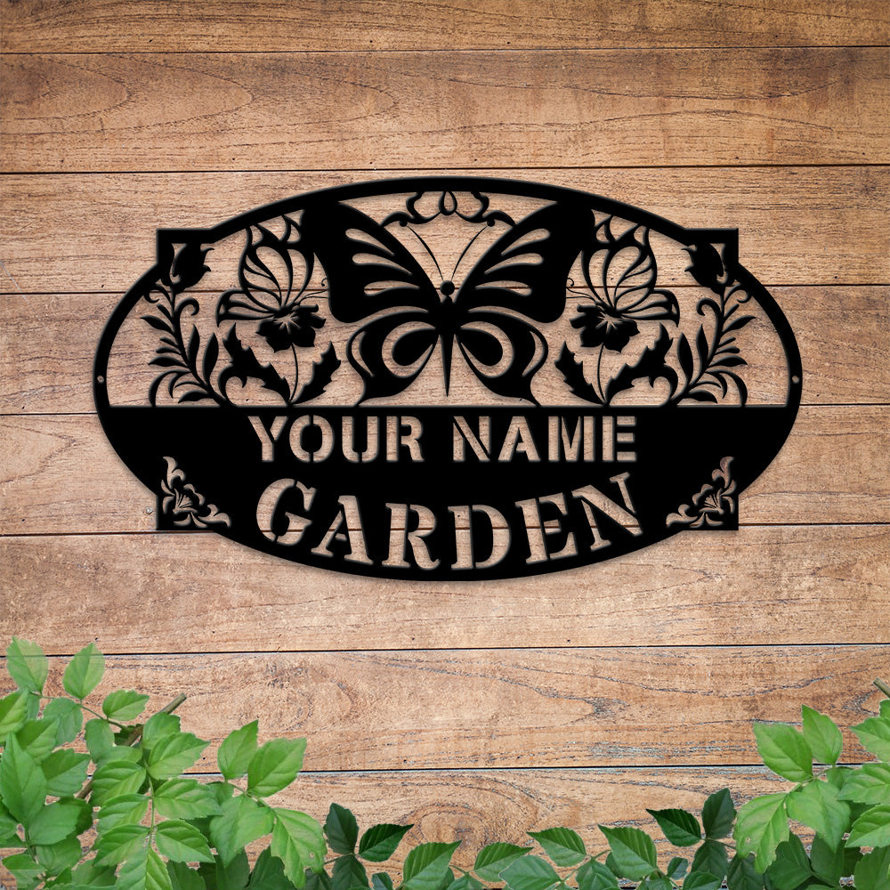 MeMate Personalized Metal Garden Sign for Garden, Custom Name Signs for Garden, Porch, Deck, Love Grows Here Garden Sign