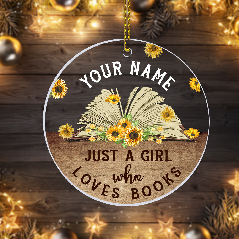 MeMate Personalized Book Ornaments, Custom Name Book Lovers Ornament, Booklovers Ornament for Girl, Books Christmas Ornaments Keepsake Decoration for Book Club Family Friends, Transparent Ornament